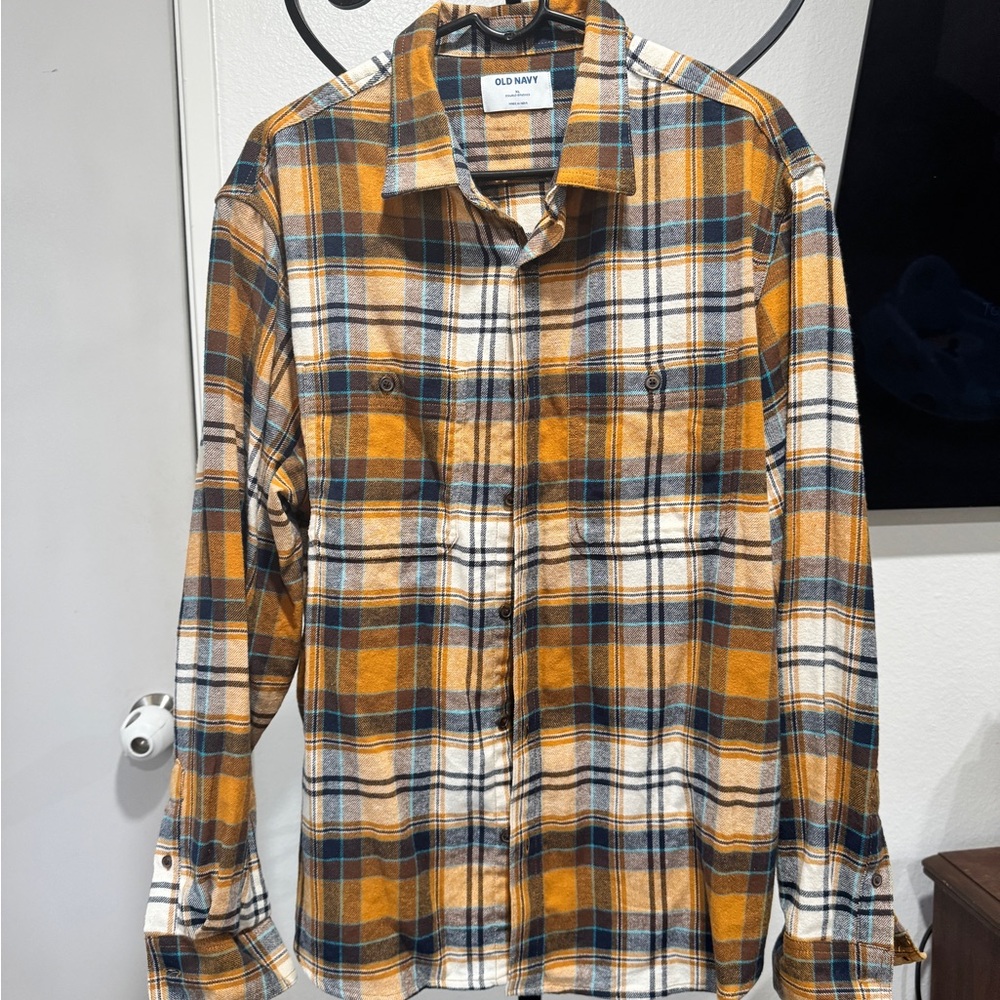 Brand New Old Navy Yellow and Blue Casual Button Down Shirt